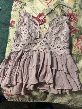 Free People Mauve Lace-Trim Ruffle Camisole
